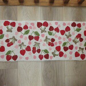 Beaded Heart Table Runner - Mireille Designs - Cherries and bows 13" x36"
